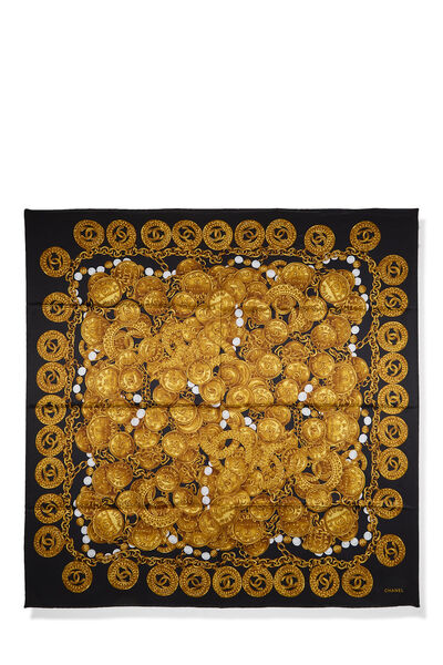 Black Silk 'CC' Scarf