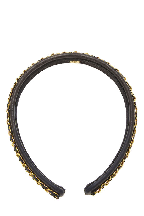 MIB 100%AUTH Chanel 21S Black Lambskin&GoldChain Interwoven CC Turnlock  Headband