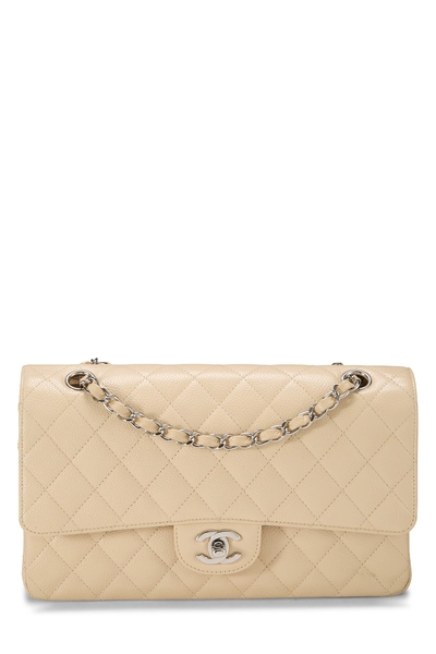 Beige Quilted Caviar Classic Double Flap Medium