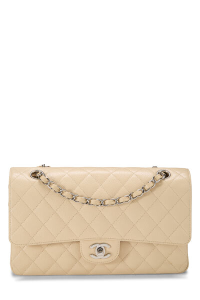 Beige Quilted Caviar Classic Double Flap Medium