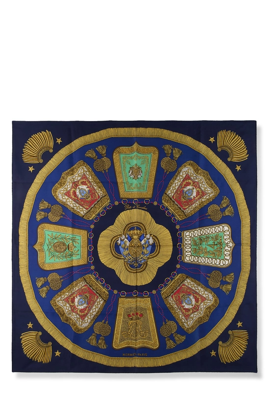 Navy & Multicolor 'Poste et Cavalerie' Silk Scarf 90, , large image number 0