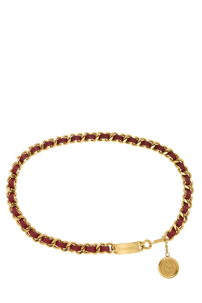 Gold & Red Leather Chain Belt