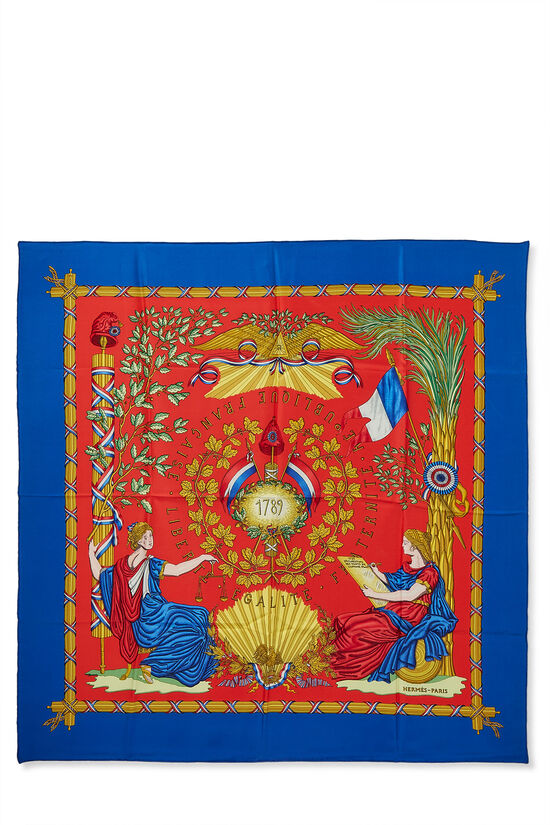 Blue & Multicolor 'Republique Francaise Liberte Egalite Fraternite' Silk Scarf 90, , large image number 0