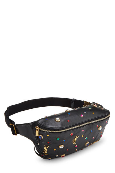 Black Leather & Multicolor Jewel Belt Bag, , large