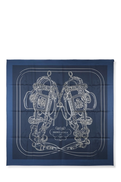 Blue & Multicolor 'Brides de Gala' Silk Scarf 90, , large