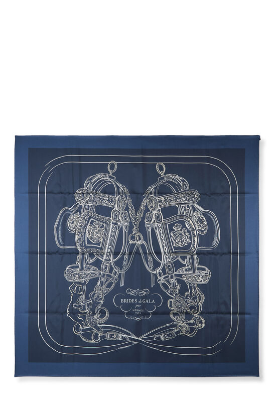 Blue & Multicolor 'Brides de Gala' Silk Scarf 90, , large image number 1