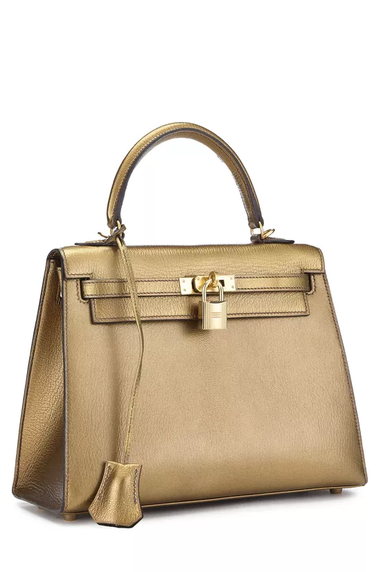 Metallic Gold Chevre Kelly Sellier 25cm, , large image number 1