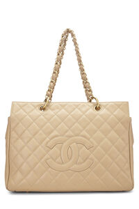 Chanel - Beige Quilted Caviar Turnlock Tote Small