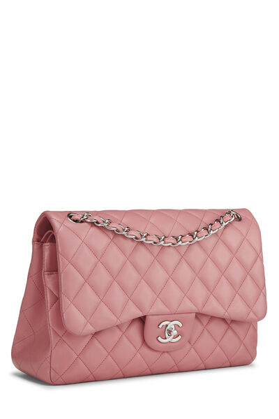Pink Quilted Lambskin New Classic Double Flap Jumbo, , large