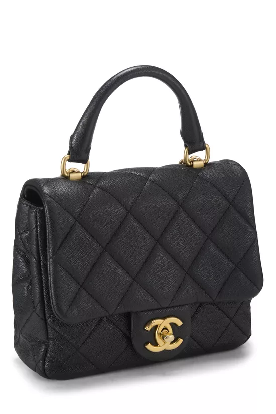 Black Caviar Leather Top Handle Flap Bag Mini, , large image number 1