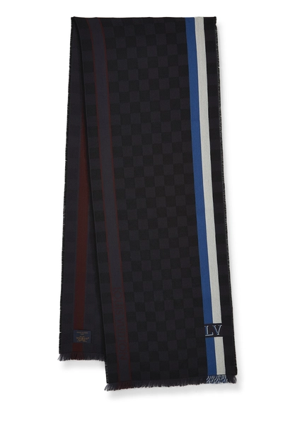 Navy Damier Echarpe Messager Wool Scarf