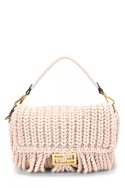 Pink Knit Convertible Baguette Bag