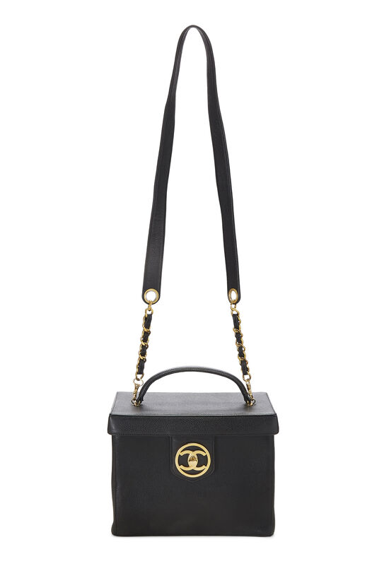Chanel White Caviar Leather Vanity Bag with Strap
