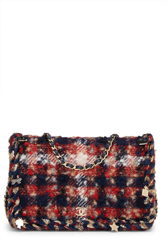 Red & Blue Tweed Charm Full Flap Bag, , large image number 0