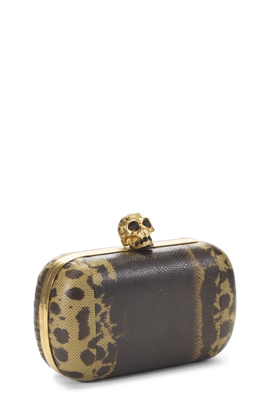 Brown Embossed Leather Skull Box Clutch, , large image number 1