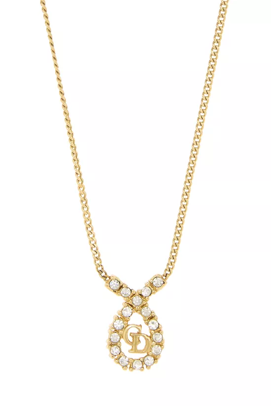 Gold Crystal 'CD' Necklace, , large image number 1