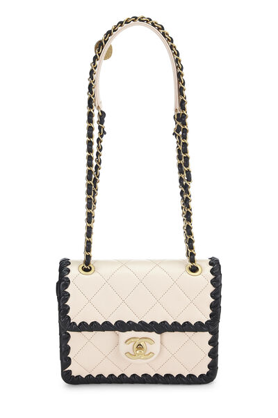 Pre-owned Chanel Medium Classic Double Flap Bag White, Black, and