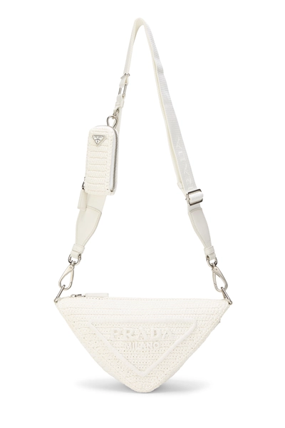 Prada White Raffia Triangle Shoulder Bag