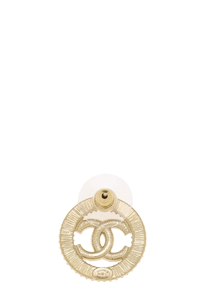 Gold Crystal 'CC' Circle Earrings, , large