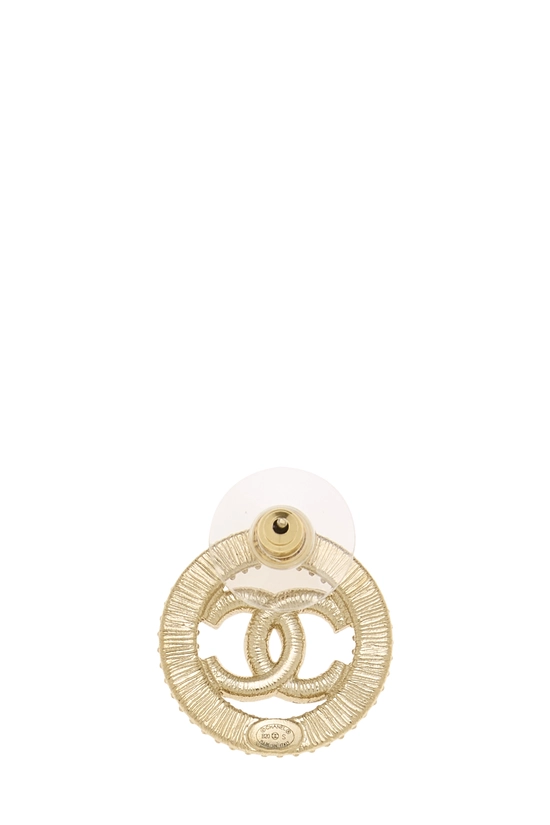 Gold Crystal 'CC' Circle Earrings, , large image number 1