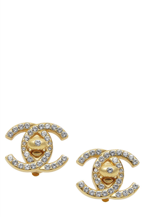 Gold & Crystal 'CC' Turnlock Earrings Medium