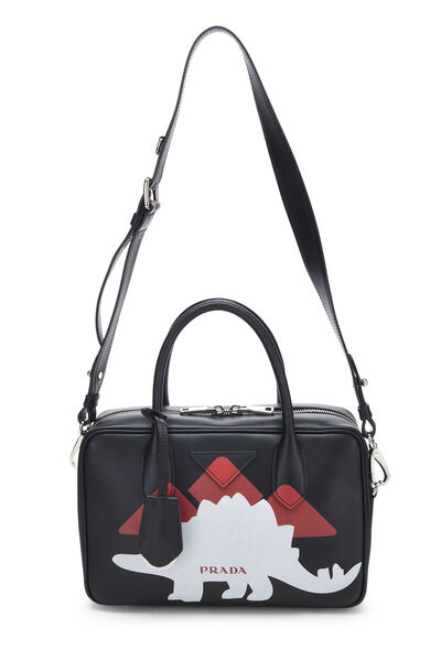 Black Calfskin Graphic Bauletto Handbag, , large