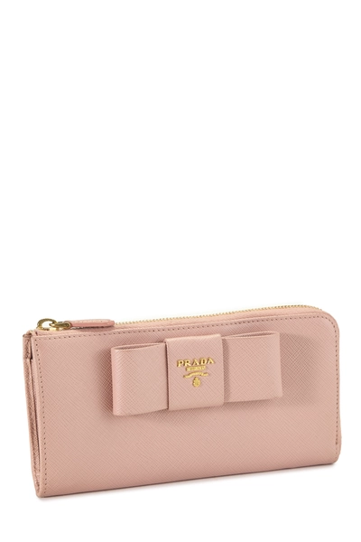 Pink Saffiano Bow Zip Around Wallet, , large