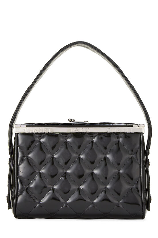Black Quilted Patent Box Bag, , large image number 0