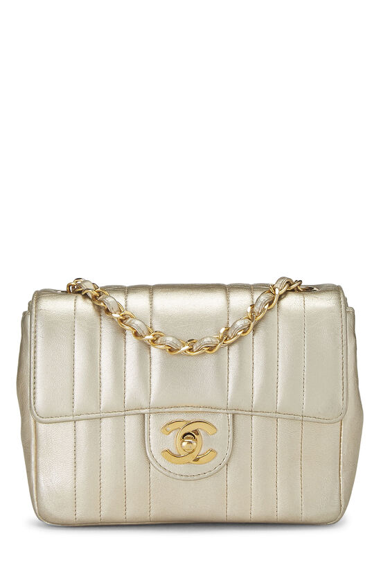 CHANEL Beige Leather Curved Quilted Mini Flap Gold CC Crossbody Shoulder Bag