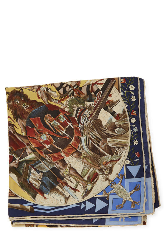 Blue & Multicolor 'Les Mythologies Des Hommes' Silk Scarf 90, , large image number 1