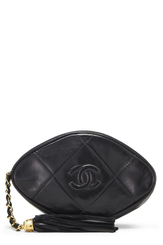 Chanel Vintage Chanel 7 Black Quilted Leather Tassel Pochette