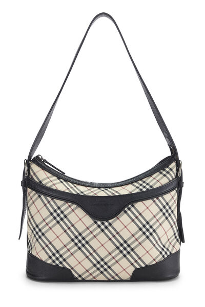 Black & Beige Check Canvas Shoulder Bag