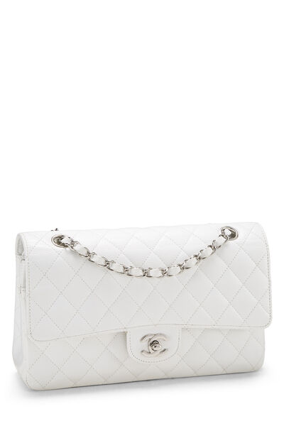 White Quilted Caviar Classic Double Flap Medium, , large