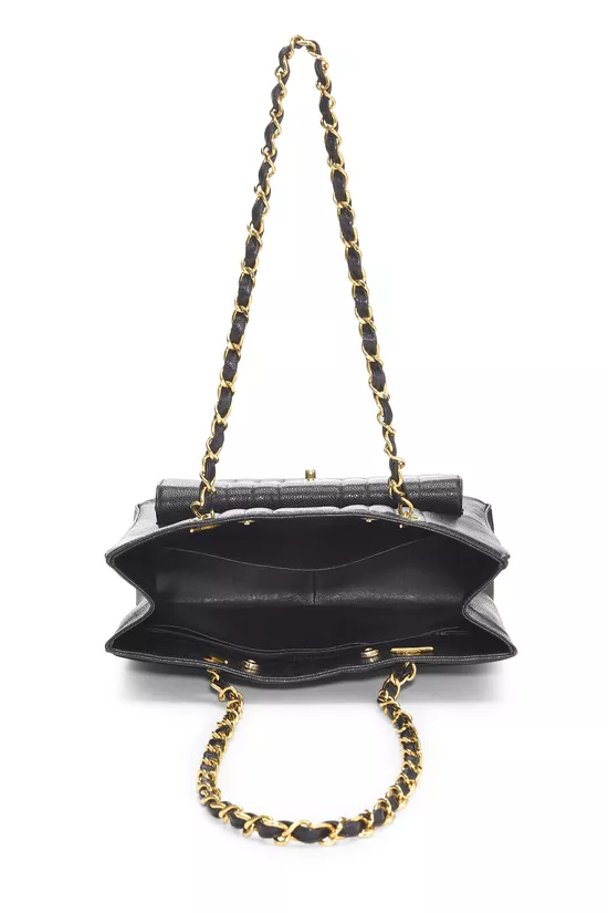 Black Vertical Quilted Caviar Pocket Tote, , large image number 5