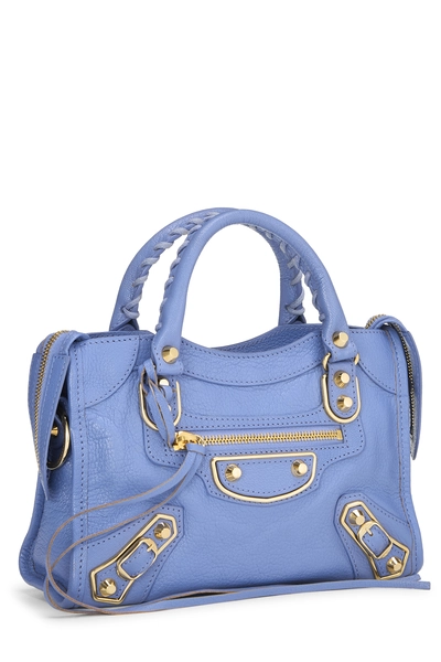 Blue Chevre Metallic Edge Classic City Bag Mini, , large
