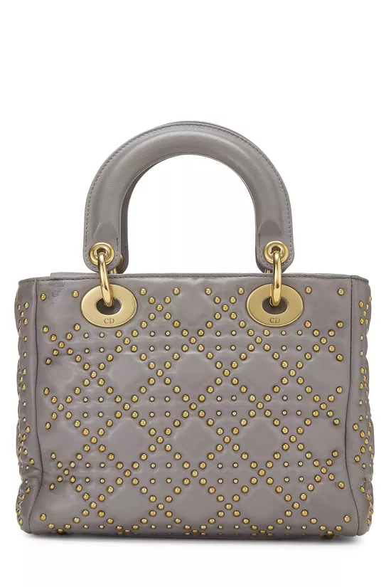 Grey Studded Leather Lady Dior Small, , large image number 4