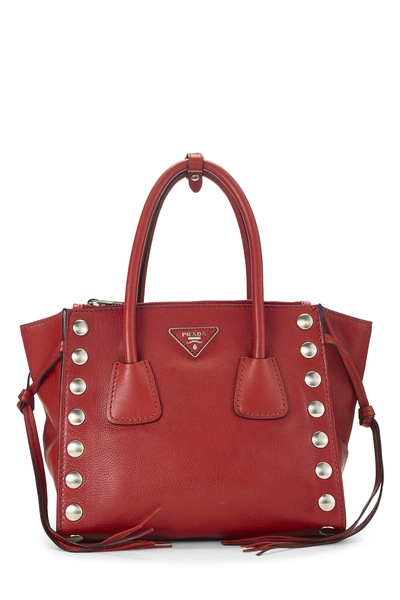 Red Calfskin Studded Twin Pocket Tote