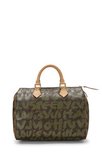 Louis Vuitton Brown Graffiti Speedy 30 Green Leather Cloth ref.126320 -  Joli Closet