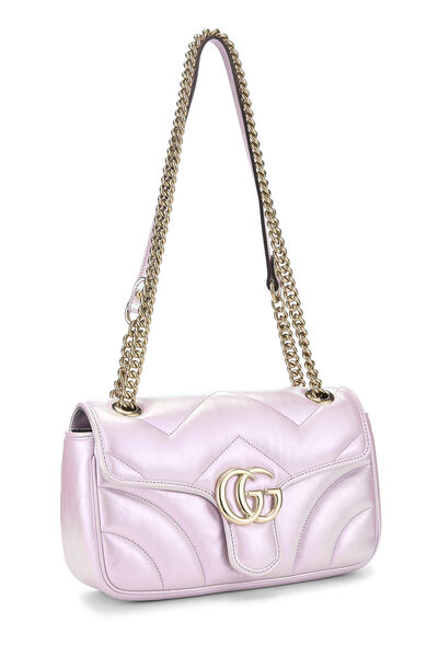 Pink Iridescent Leather GG Marmont Matelass&eacute; Shoulder Bag, , large
