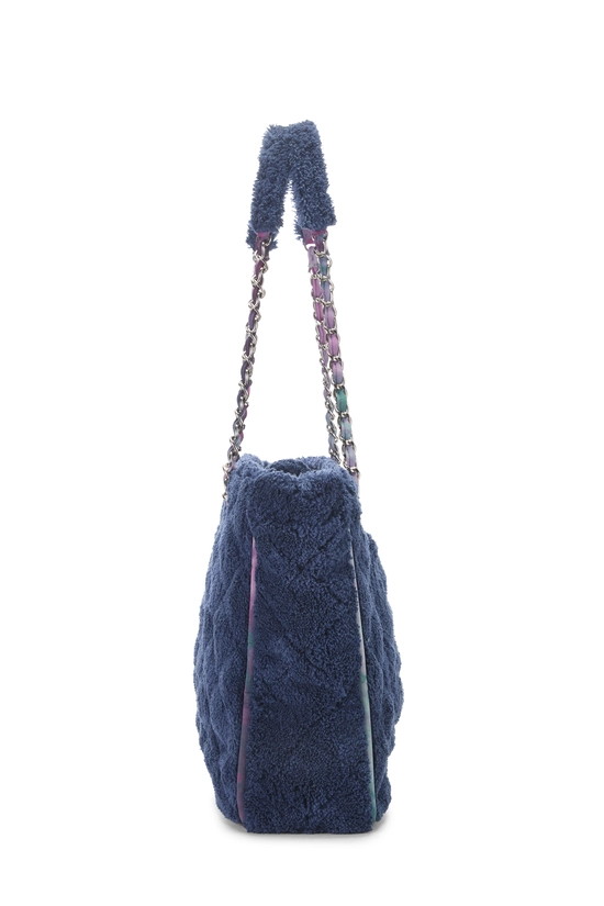 Blue Terry Cloth Ribbon Shopping Tote Bag Large, , large image number 2