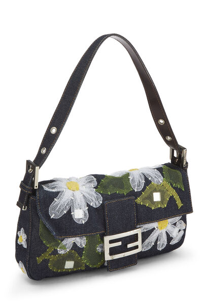 Blue Denim Daisy Embroidered Baguette, , large