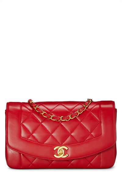 Red Quilted Lambskin Diana Flap Small