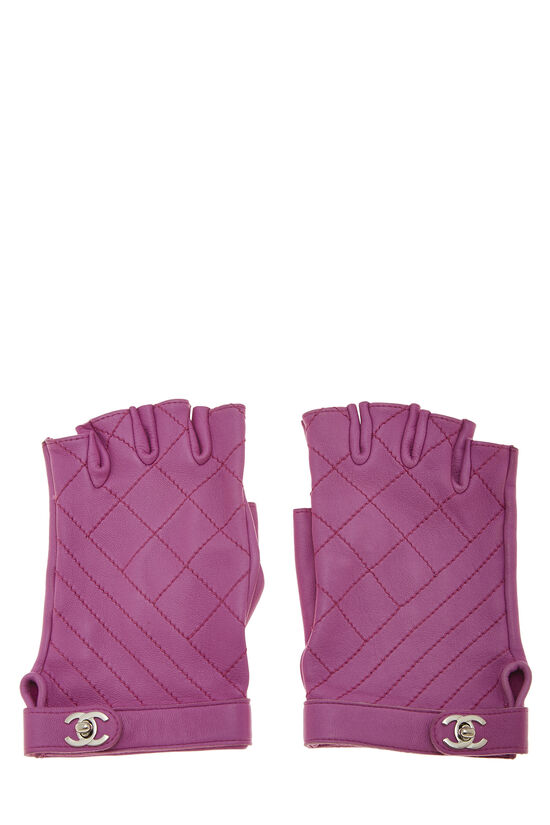 Purple Quilted Lambskin Fingerless Gloves, , large image number 1