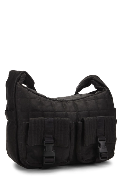 Black Quilted Nylon Sportline Messenger Bag, , large