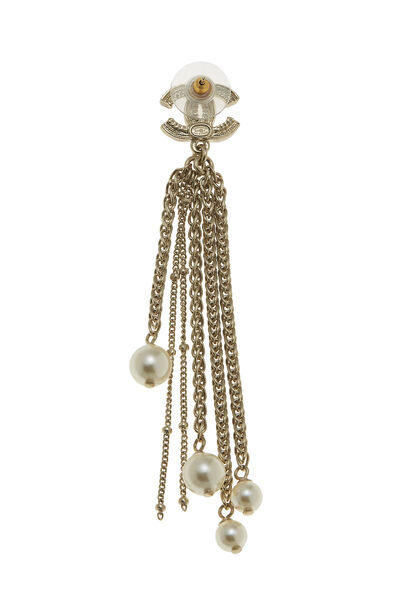 Silver & Faux Pearl Tassel Earrings, , large