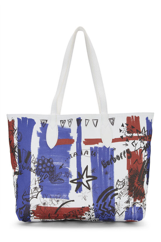 BURBERRY: E-canvas tote bag with monogram print - Multicolor