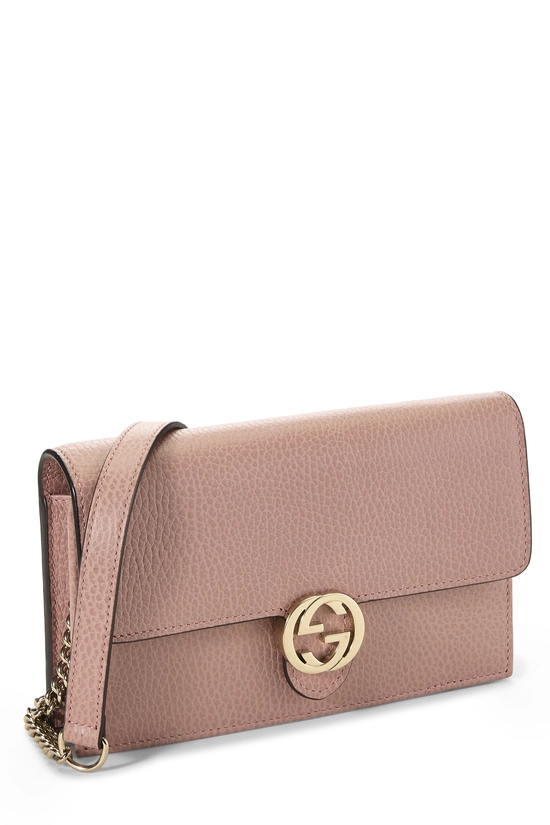 Pink Leather Interlocking Wallet On Chain (WOC) Small, , large image number 1