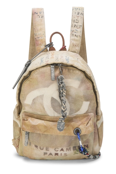 Beige Canvas Graffiti Backpack
