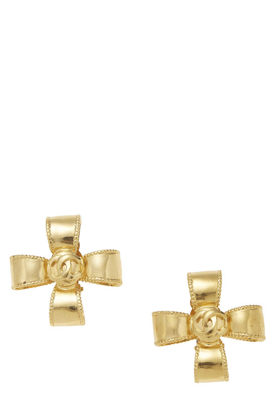 Gold Ribbon Cross Earrings, , large image number 0