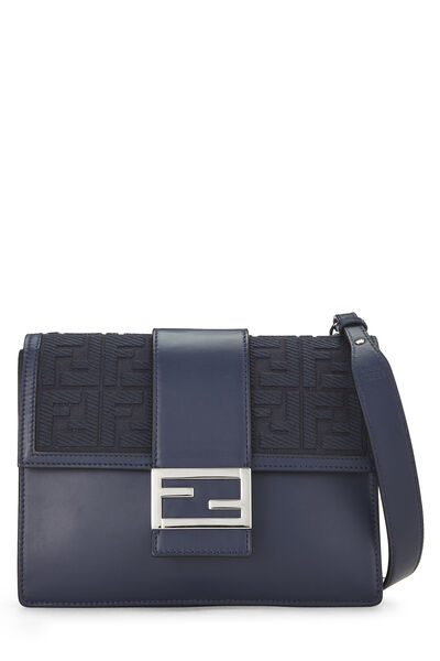 Navy Leather Flat Baguette Bag Medium